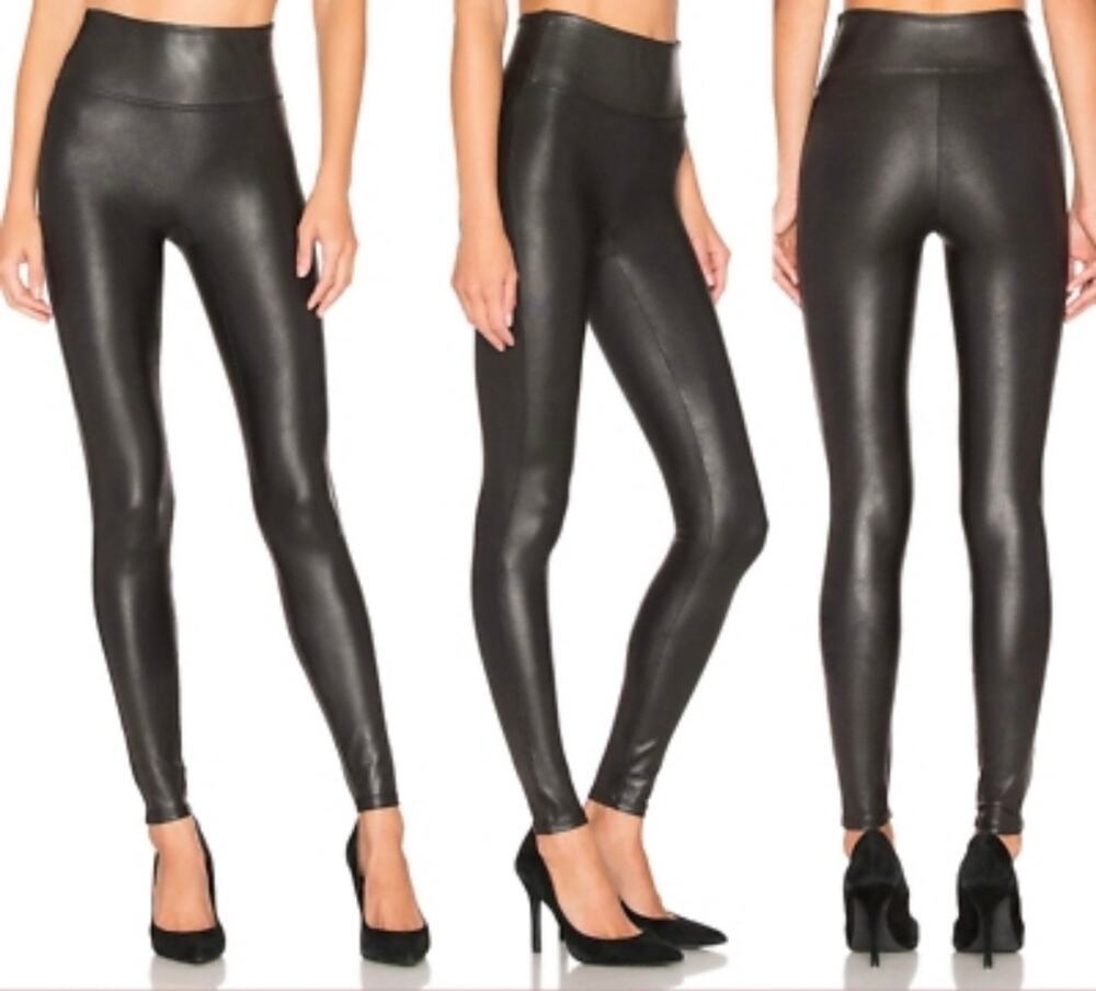 SPANX faux leather Black fabric leggings. Size M